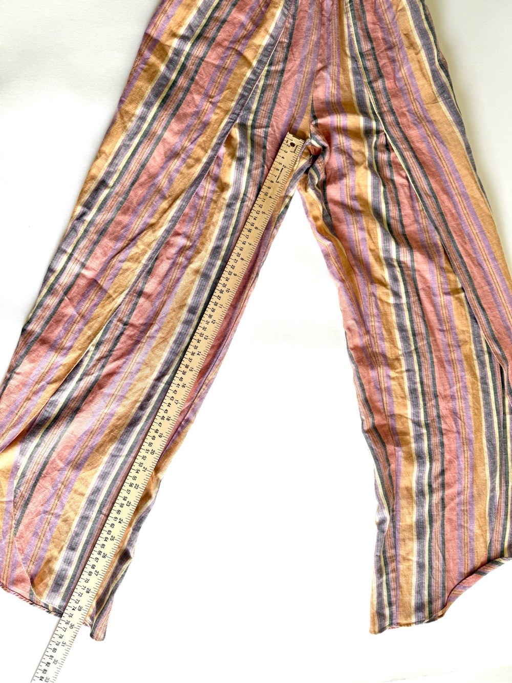Anthro Drew Emerson XS Linen Strapless Tulip Split Leg Rainbow Striped Jumpsuit - Picture 13 of 15